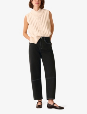 Whistles Womens Black Contrast-stitch Barrel-leg Denim Jeans In Black