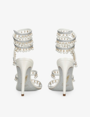 René Caovilla Womens Rene Caovilla Chandelier Pearl 105 Leather Heeled Sandals In White