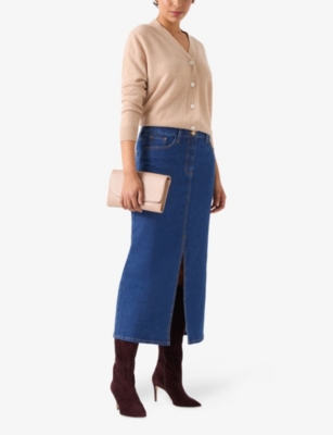 LK BENNETT: Hardy Slim-Fit High-Rise Stretch-Denim Midi Skirt