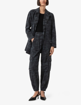 Allsaints Womens Camo Ink Blue Aleida Notch-lapel Tailored Denim Blazer In Black