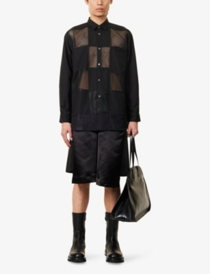 COMME DES GARCONS HOMME PLUS: Check Mesh-Panelled Long-Sleeve Cotton Shirt