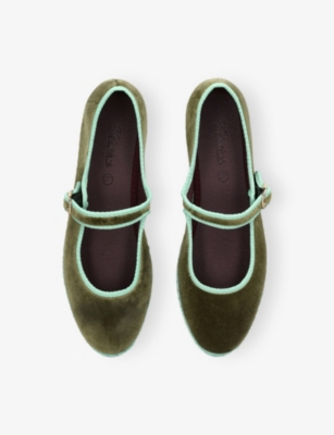 Flabelus Velvet Vera Mary Janes In Green