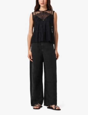 ALLSAINTS: Clara Lace-Embroidered Scalloped-Hem Woven Top