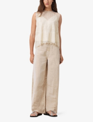 ALLSAINTS: Clara Lace-Embroidered Scalloped-Hem Woven Top