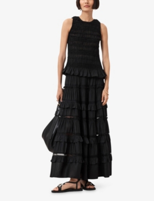 Allsaints Womens Black Marion Slim-fit Shirred Sleeveless Woven Top In Black