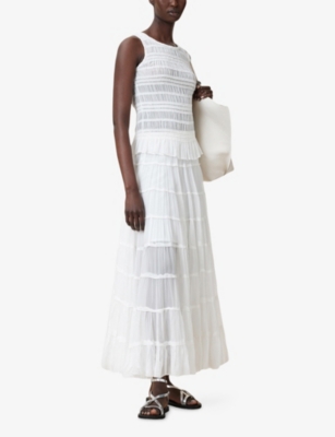 Allsaints Womens Oyster White Marion Slim-fit Shirred Sleeveless Woven Top In White