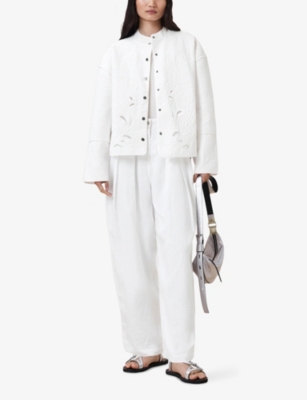 Allsaints Womens White Clary Cut-out Relaxed-fit Cotton Shacket In White