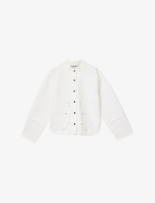 Allsaints Womens White Clary Cut-out Relaxed-fit Cotton Shacket In White