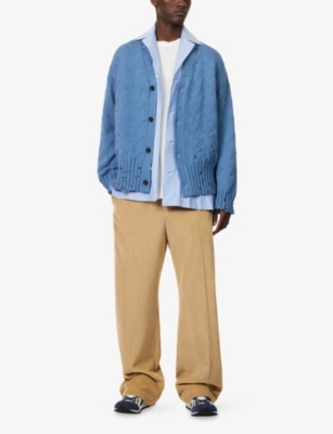 MARNI: Distressed V-Neck Knitted Cotton Cardigan