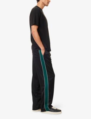 Cole Buxton Mens Black Piping-trimmed Wide-leg Jersey Jogging Bottoms In Black/green