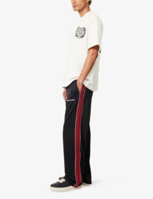 Cole Buxton Mens  Logo-print Contrast-stripe Woven Track Jogging Bottoms In Black/red