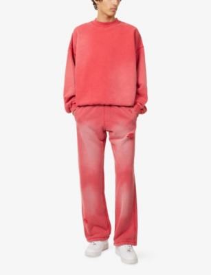 Cole Buxton Mens Washed Red Distressed Straight-leg Cotton Jogging Bottoms
