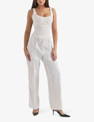 Shop House Of Cb Of Cb Womens White Pinstripe Selma Striped Stretch-woven Top