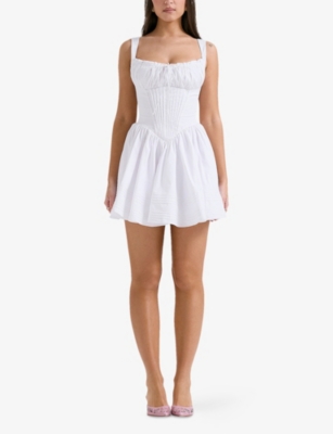 Shop House Of Cb Of Cb Womens White Natassia Flared-skirt Cotton-blend Mini Dress