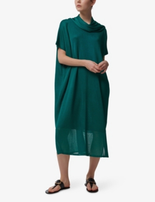 LEEM WOMENS LEEM SCARF-DETAIL RELAXED-FIT KNITTED MIDI DRESS 