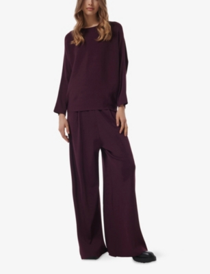 LEEM: Frilled-Waist Wide-Leg High-Rise Knitted Trousers
