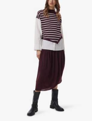 LEEM: Striped-Panel Relaxed-Fit Knitted and Cotton Shirt