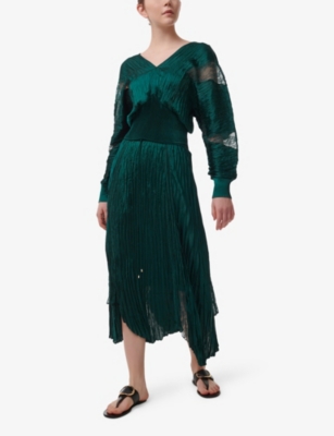 Leem Womens  Lace Insert Plisse Woven Maxi Skirt In Green