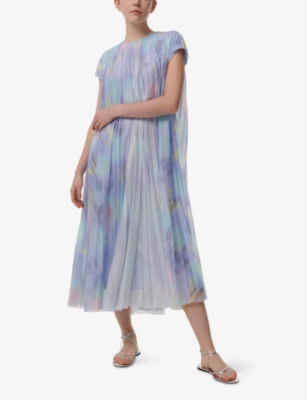 LEEM WOMENS LEEM ABSTRACT-PRINT PLEATED SHORT-SLEEVE WOVEN MAXI DRESS 