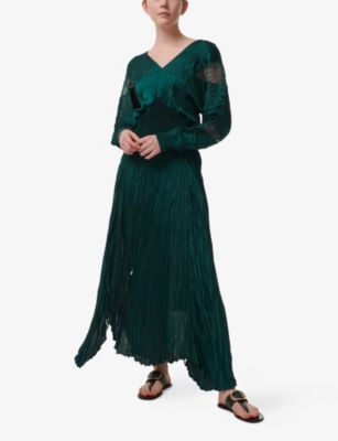 LEEM: Lace Insert Plisse Long-Sleeve Woven Top