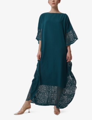 Leem Womens  Laser-cut Relaxed-fit Woven Kaftan In Green
