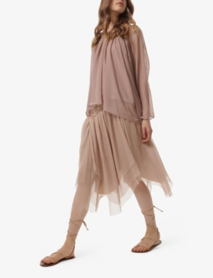 LEEM: Embellished Square-Neck Chiffon Top