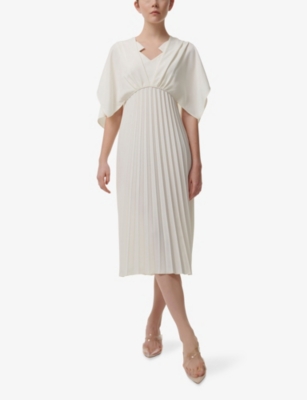 LEEM WOMENS LEEM PLEATED SHORT-SLEEVE WOVEN MAXI DRESS 