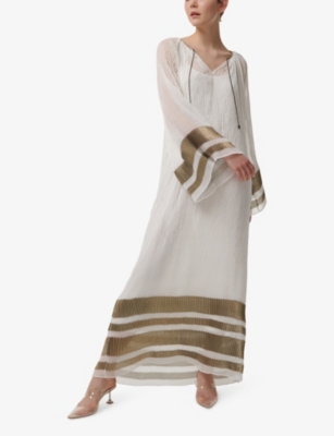 Shop Leem Womens White Contrast Stripe Woven Maxi Dress