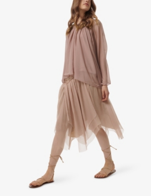 LEEM WOMENS YOKE-DETAIL LAYERED WOVEN MIDI SKIRT PINK XL 