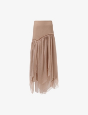 LEEM WOMENS YOKE-DETAIL LAYERED WOVEN MIDI SKIRT PINK XL 