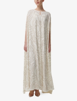 LEEM: Rhinestone-Embellished Relaxed-Fit Cape Maxi Dress
