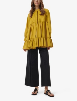 LEEM: Long-Sleeve A-Line Cotton-Blend Tunic Top