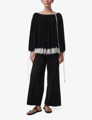 LEEM: Smock-Neck Lace-Hem Woven Top