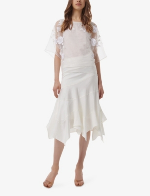 LEEM WOMENS WHITE LAYERED FITTED WOVEN MIDI SKIRT 