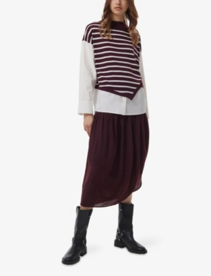 LEEM: Gathered-Pleat Asymmetric-Hem Woven Midi Skirt