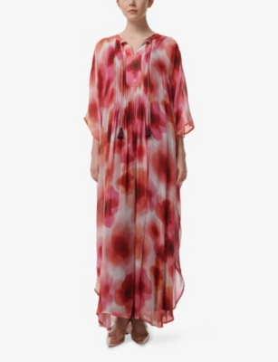 LEEM: Printed Pintuck Detail Woven Kaftan