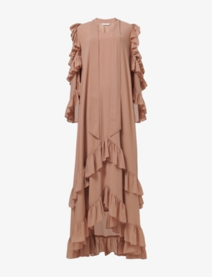 LEEM: Cut-Out Shoulder Ruffle Woven Maxi Dress