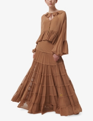 LEEM: Tiered Ruffle-Trim Woven Maxi Skirt