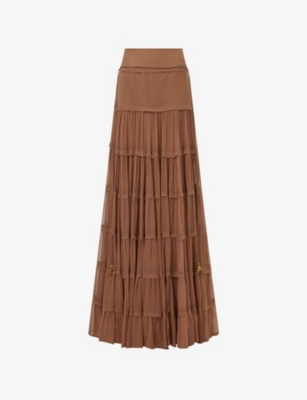 LEEM: Tiered Ruffle-Trim Woven Maxi Skirt