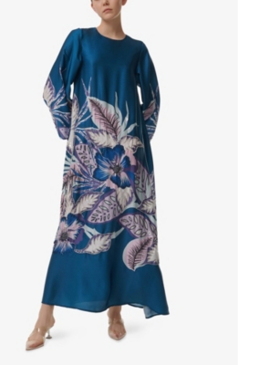 LEEM: Flower-Embroidered Printed Woven Kaftan