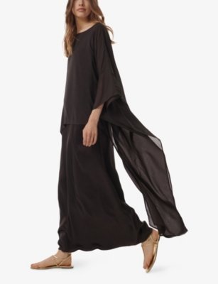 LEEM: Combined-Top Asymmetric Woven Maxi Dress