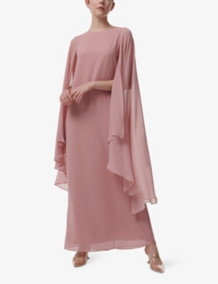 LEEM: Cape-Sleeve A-Line Woven Maxi Dress