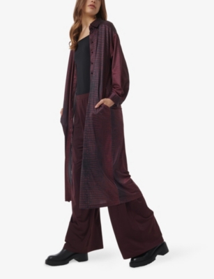 LEEM: Abstract-Print Relaxed-Fit Stretch-Woven Maxi Shirt