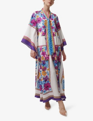LEEM: Tie-Neck Floral-Print Woven Maxi Dress