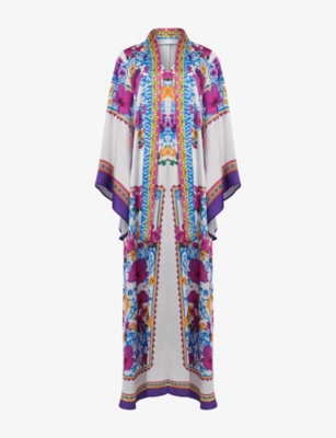 LEEM: Tie-Neck Floral-Print Woven Maxi Dress