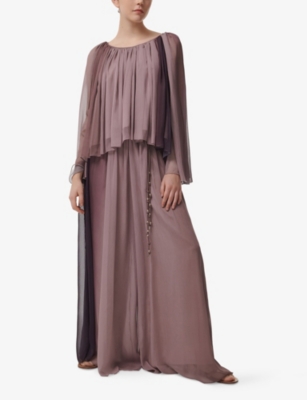 LEEM WOMENS PINK COLOUR-BLOCK FLOWY WOVEN MAXI SKIRT 