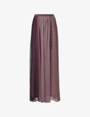 LEEM WOMENS PINK COLOUR-BLOCK FLOWY WOVEN MAXI SKIRT 