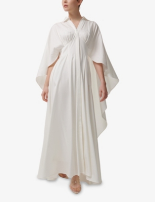 LEEM: Cape-Sleeve Cinch-Waist Stretch-Woven Maxi Dress