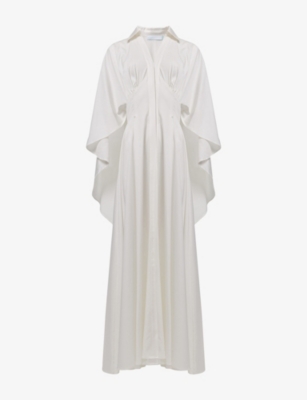 LEEM: Cape-Sleeve Cinch-Waist Stretch-Woven Maxi Dress