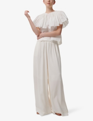 Leem Womens White Shirred-waist Wide-leg Woven Trousers